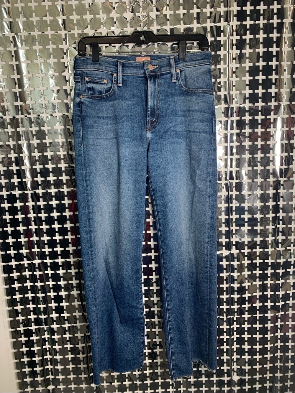 MOTHER Blue Cropped Straight Jeans